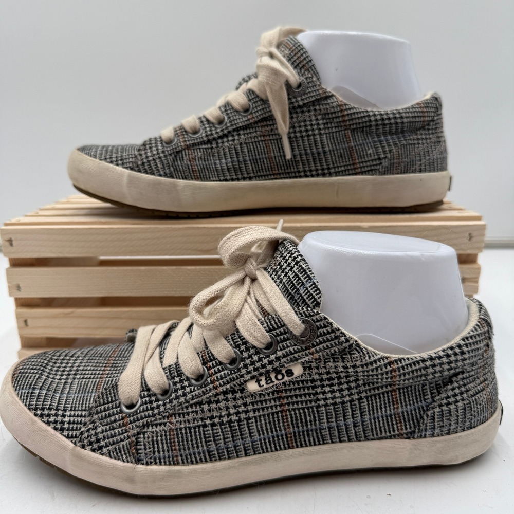 Taos Star Comfort Sneakers Plaid Canvas Black Lace Up Womens Shoes Size‎ 7.5
